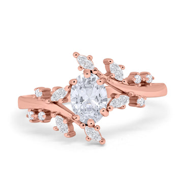 14K Rose Gold Oval Bridal Simulated CZ Wedding Engagement Ring Size 7